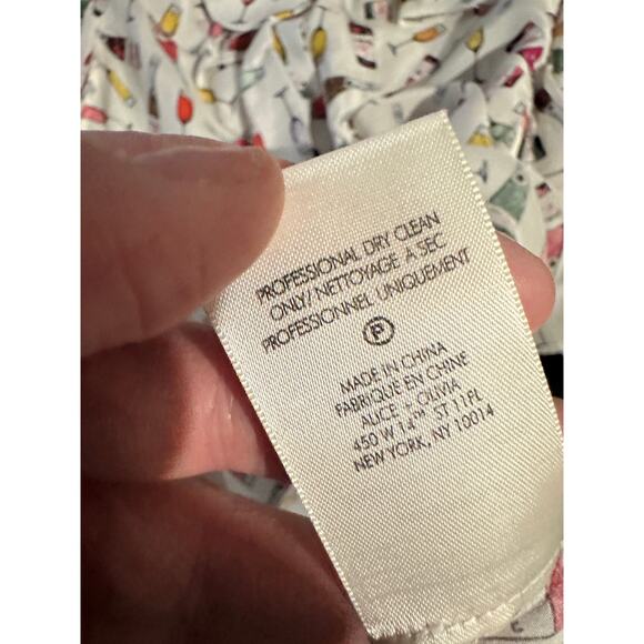 Alice+Olivia Women's Medium White Multicolor Champagne Toast Silk Ruffle Blouse - Picture 6 of 8